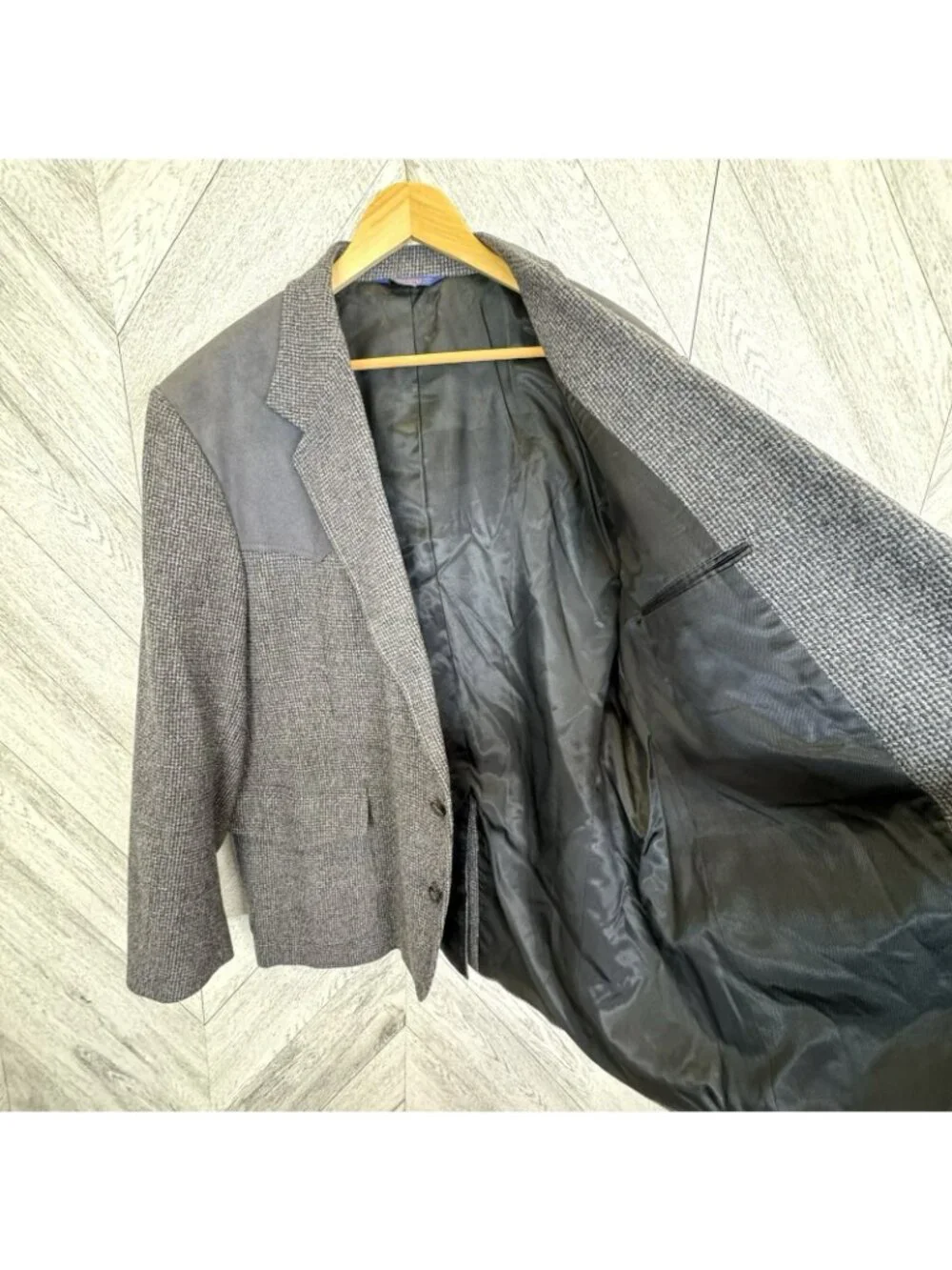 Vintage Pendleton Western Blazer Mens 50R Gray Wool Tweed Elbow Patches